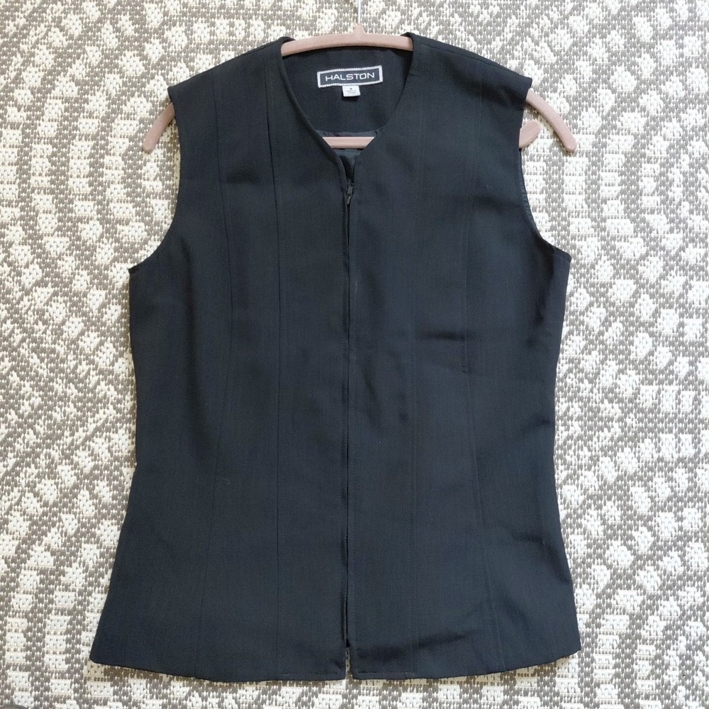 Halston Set Vest Long Jacket Womens 8 Vintage Black Lagonlook Minimalist Career - Picture 14 of 16